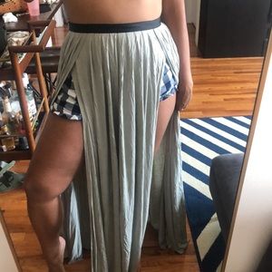 Mint green long cotton length dress with slits